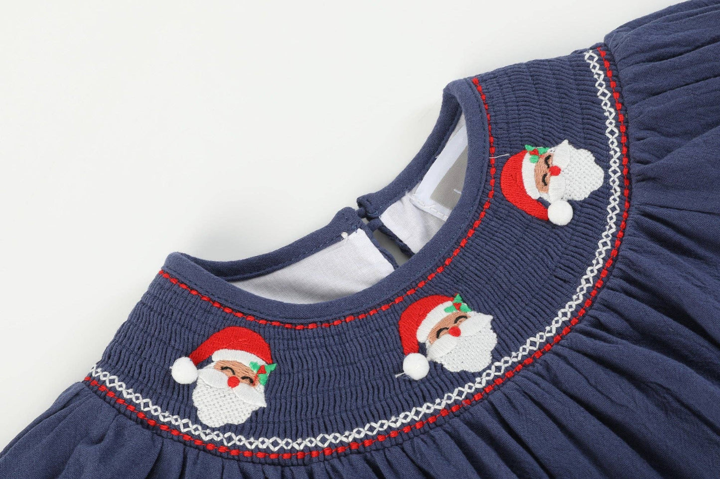 Navy Blue Santa Smocked Bubble Romper