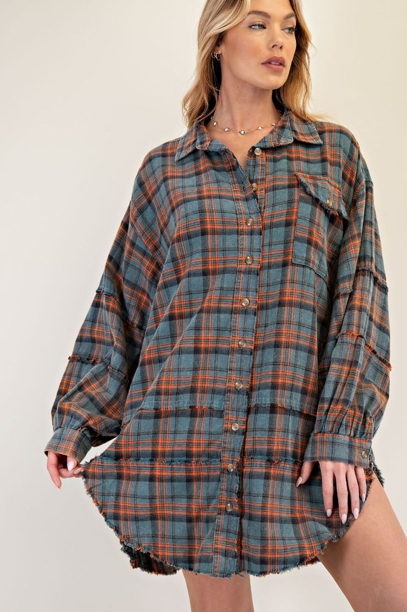 Vintage Teal Oversized Flannel