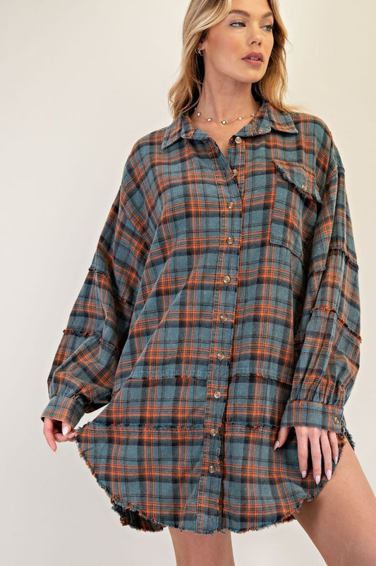 Vintage Teal Oversized Flannel