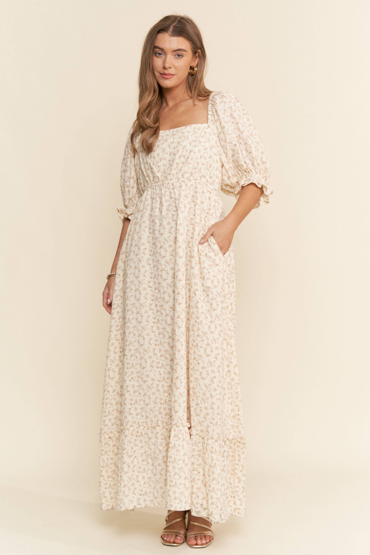 Neutral Gauze Print Maxi