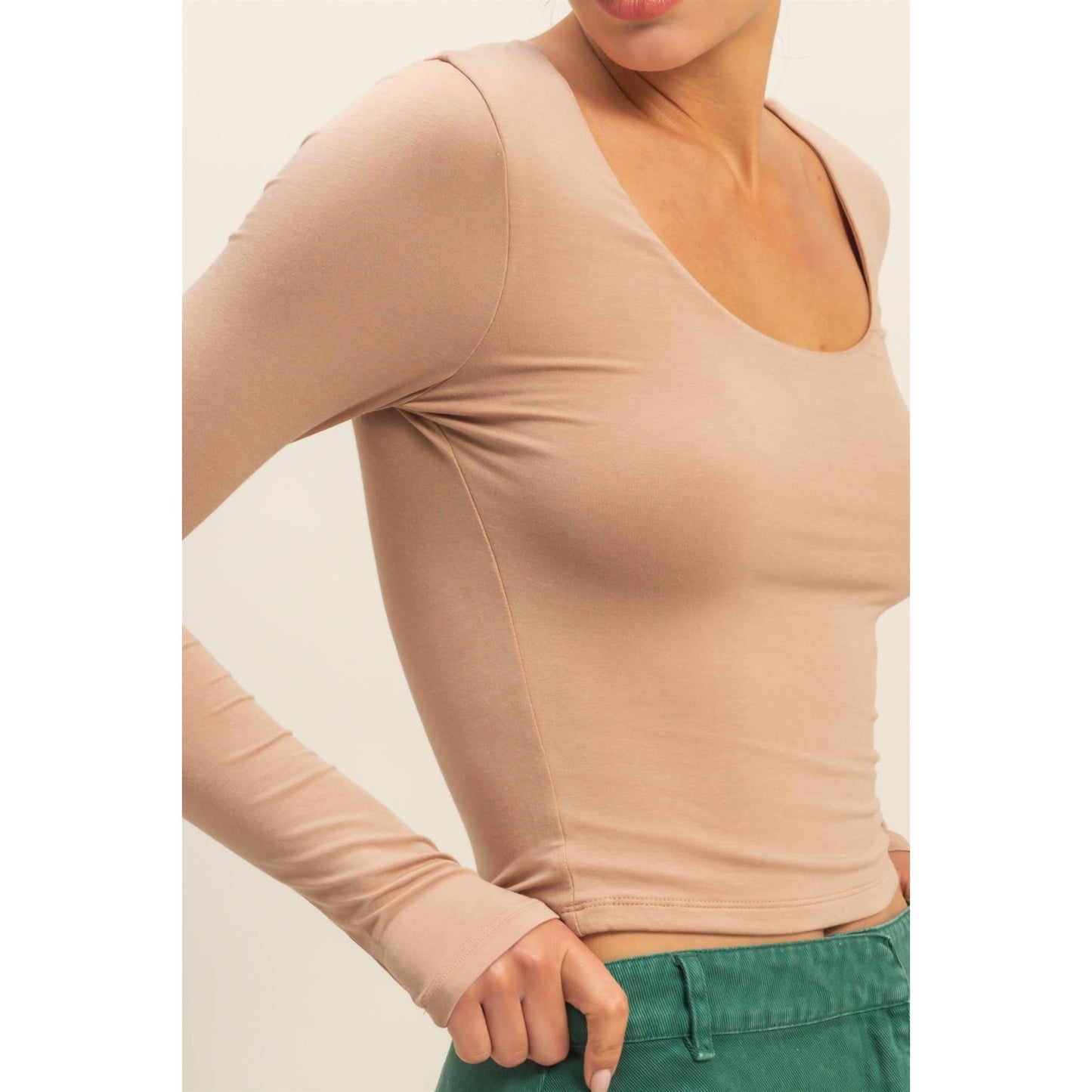 Scoop Neck Long Sleeve Crop Top
