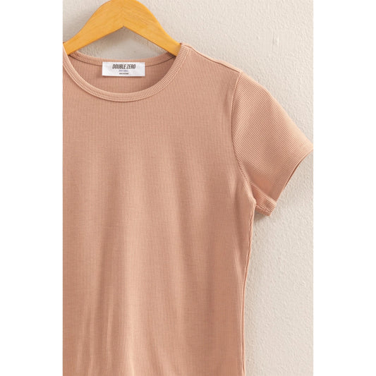 Tan Ribbed Crew Neck Top