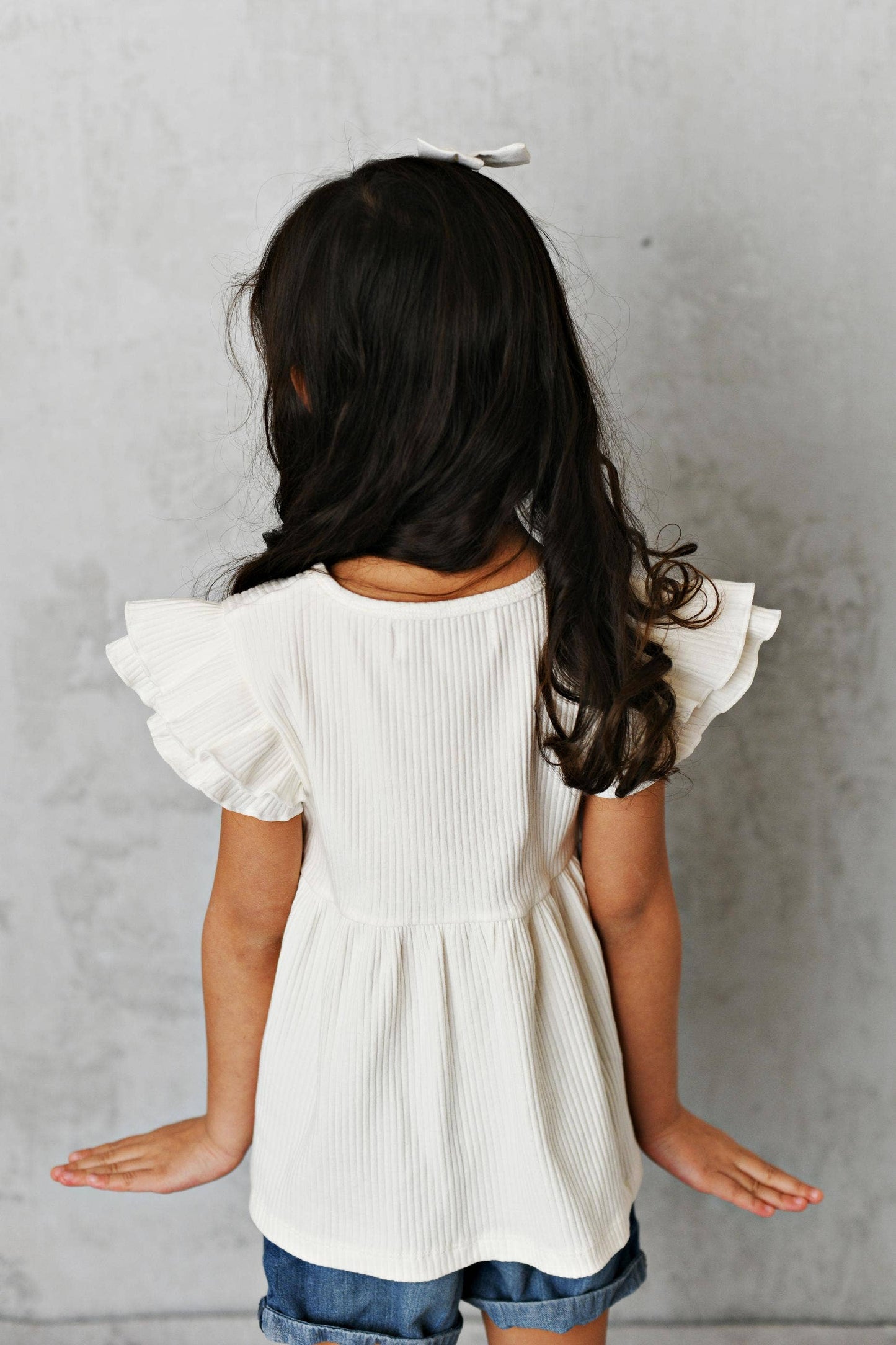 Kids White Double Ruffle Flutter Sleeve Spring Summer Shirt