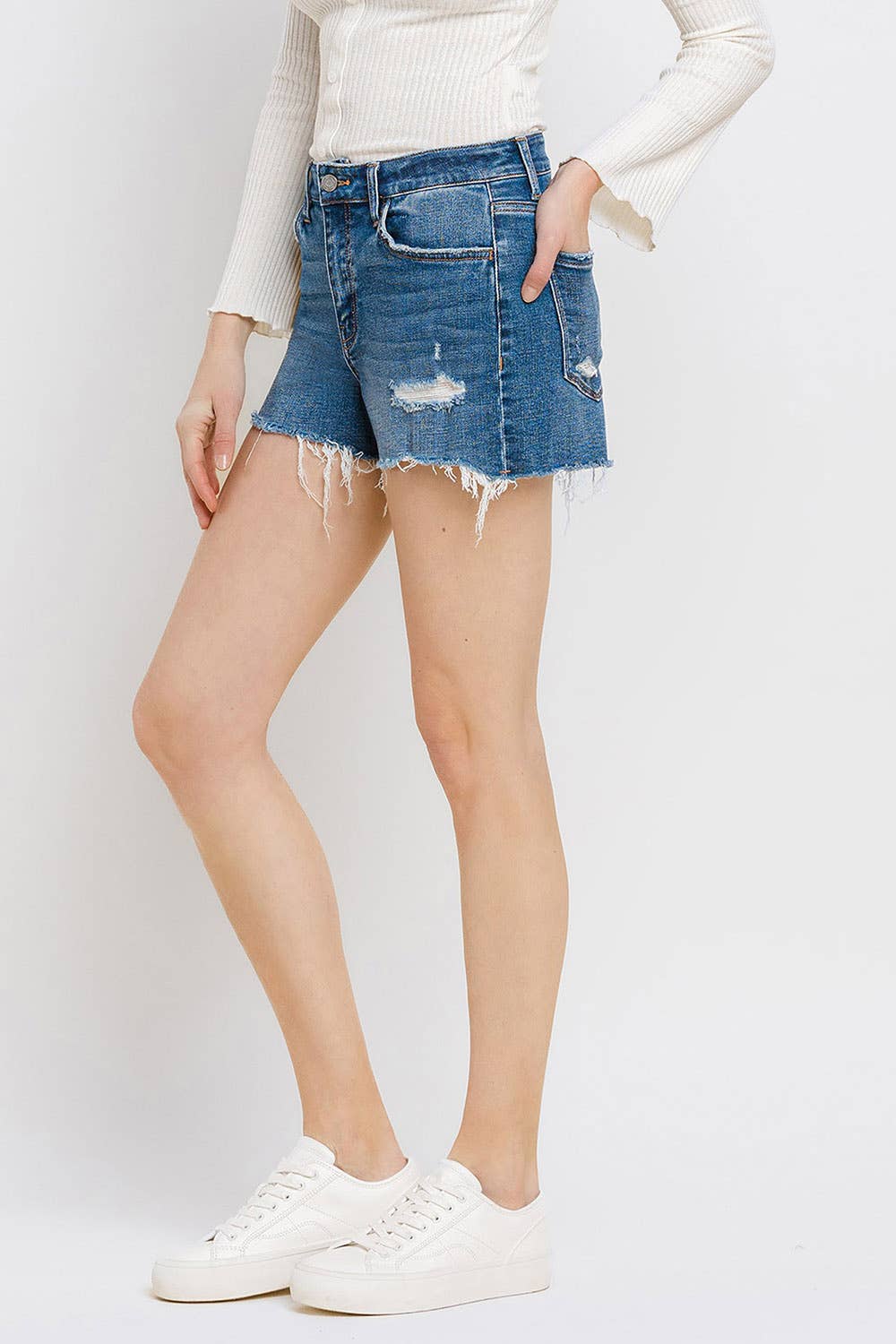 High Rise Shorts Medium Wash