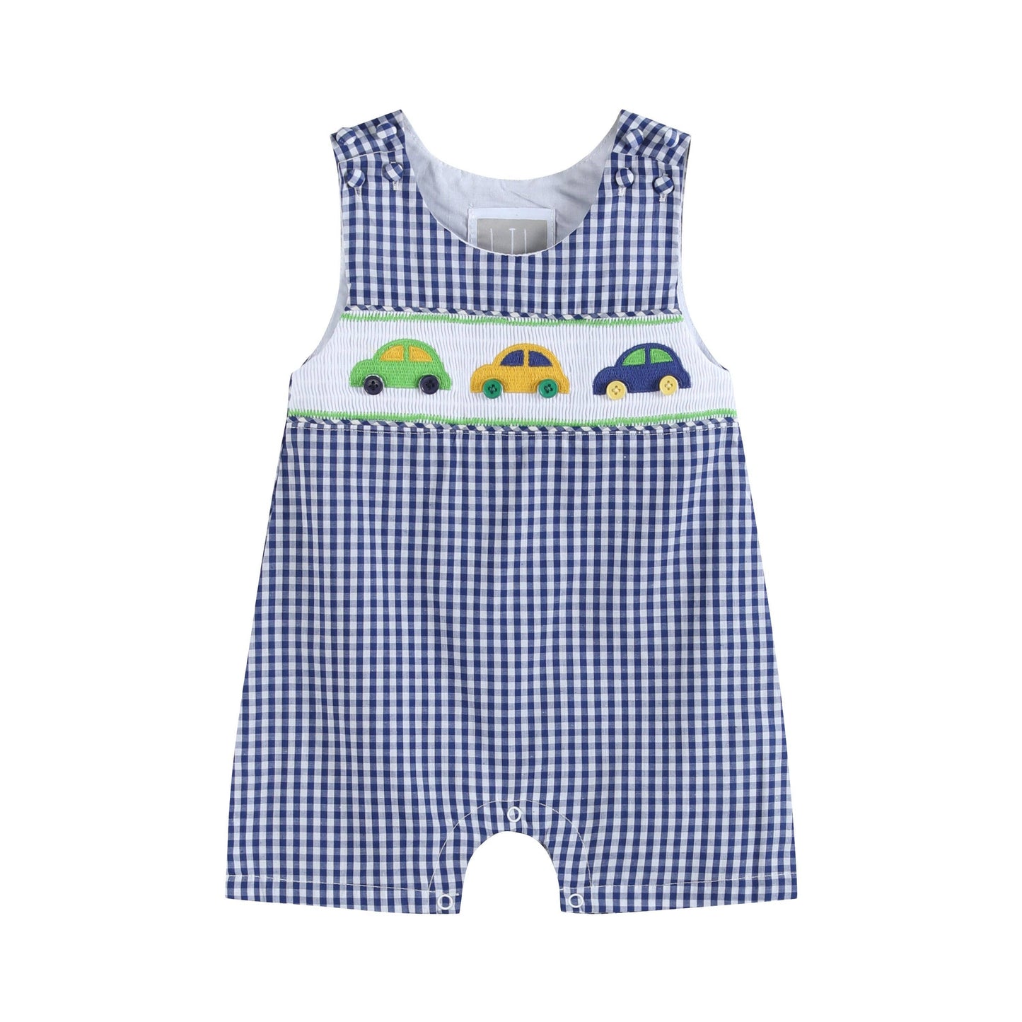 Blue Striped Car Smocked Shortalls