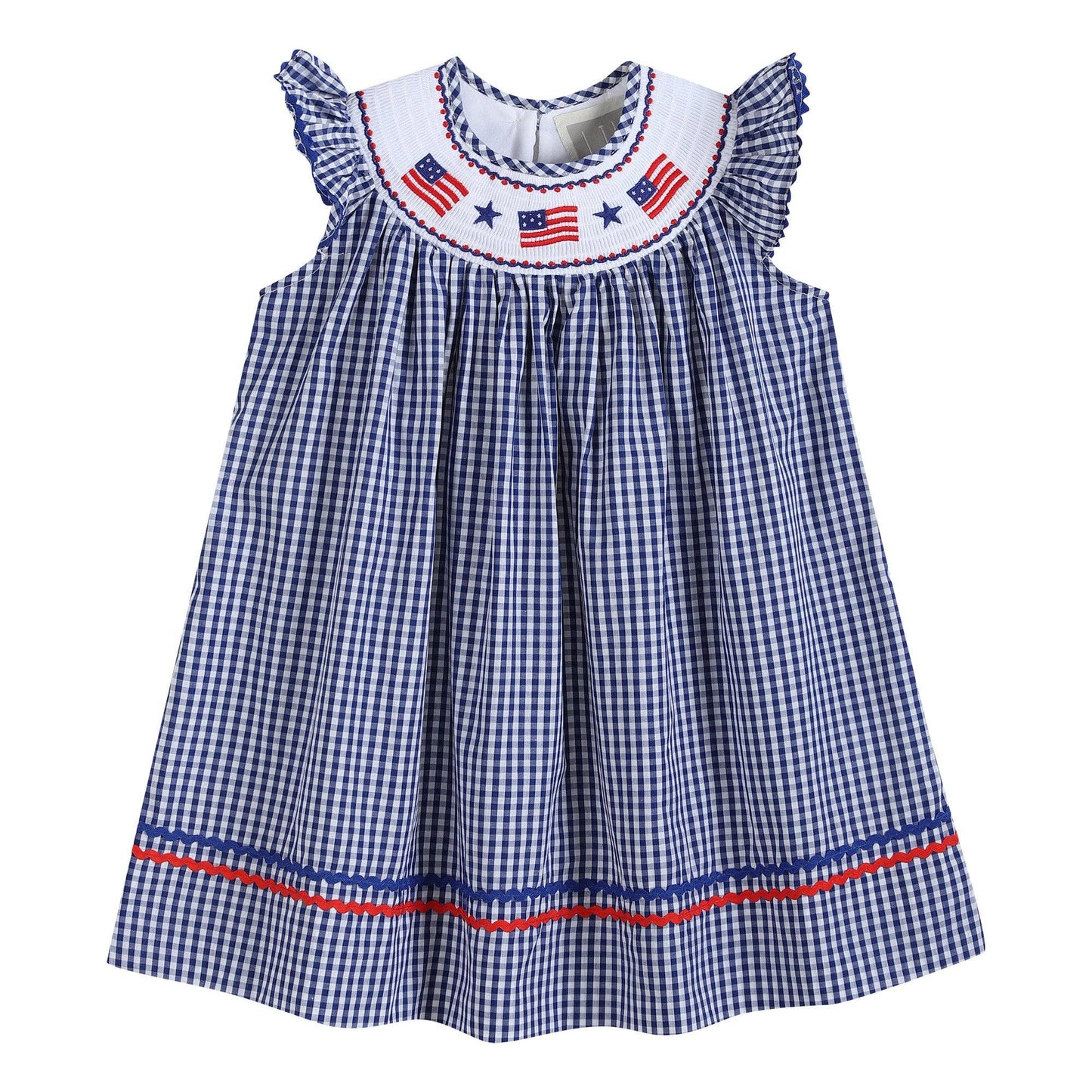 Royal Blue Gingham American Flag Smocked Bishop Dress