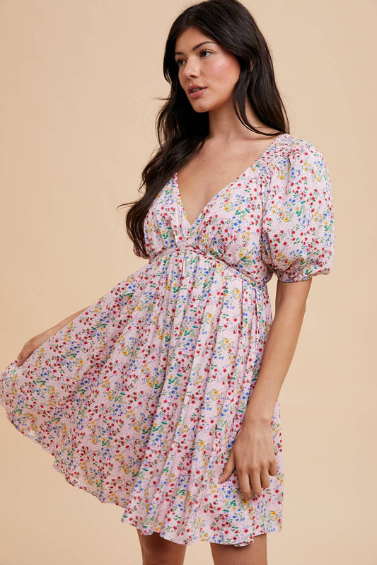 Pink Open Back Floral Print Mini Dress