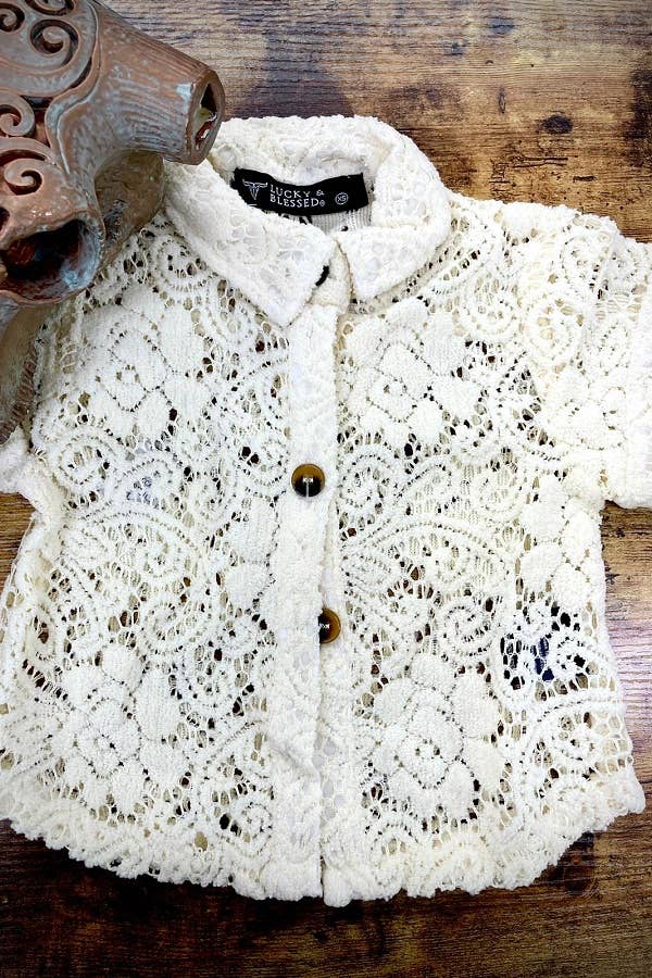 Girls Ivory Button Down Crochet Top