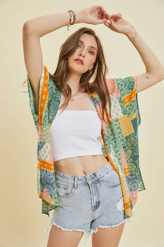 Bohemian Scarf Printed Open Front Kimono